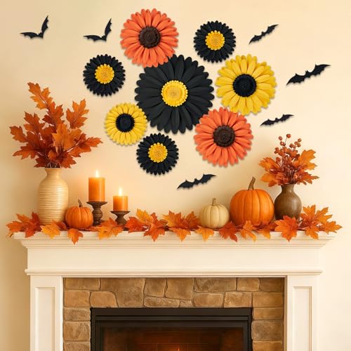 Paper Jazz Halloween Paper Flowers Decorations for Wall, 3D Halloween Decorations Indoor with Bats and Spider Webs for Window,Fall Home Decor for Bathroom,Kitchen. - color: Halloween Daisy