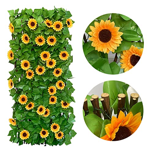 Expandable Fence Privacy Screen for Balcony Patio Outdoor,Decorative Faux Ivy Fencing Panel,Artificial Hedges (Single Sided Leaves) (1) - color: Sunflowers