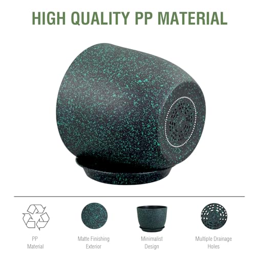 Meowell 12 inch Large Plant Pots, Plastic Planters with Drainage Holes and Saucers, Flower Pots for Indoor Outdoor Plants, Decorative Pots for Garden House Plants, Black with Green Speckles - color: Black With Green Speckles, size: 12inch C
