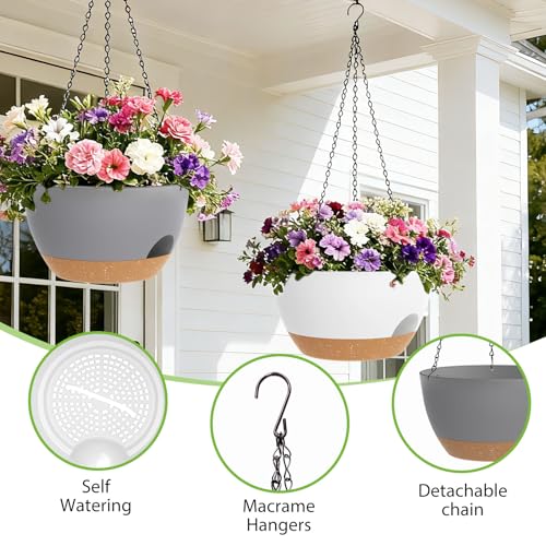 8 Inch Hanging Planters for Indoor Outdoor Plants, 4 Pack Plastic Self Watering Hanging Baskets with Drainage Holes and Chain for Garden Porch - color: Colorful