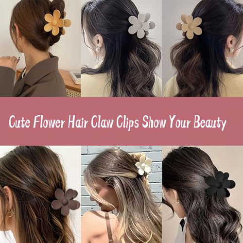 Flower Hair Clips, 8PCS Large Claw Clips for Women Thick Thin Hair, Big Cute Matte Hawaiian Flower Hair Claw Clips for Women Girls Styling Gifts 8 Neutral Colors - color: Color C:Neutral Color