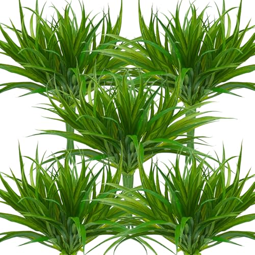 32 Pcs Artificial Grass Fake Plants 17.3in Outdoor Plants UV Resistant Faux Greenery Stems Fake Grass for Home Window Garden Office Patio Pathway Front Porch Halloween Décor Green - color: Green, size: 32 Pcs
