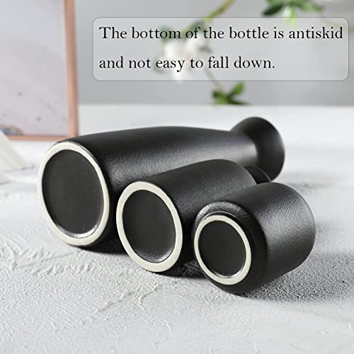 CEMABT Black Ceramic vase Set-3 Small Flower vases for Decor,Modern Boho Farmhouse Home Decor,Decorative vase for Pampas Grass&Dried Flowers,idea Shelf,Table,Bookshelf ，Entryway- Distressed - color: 3set-black