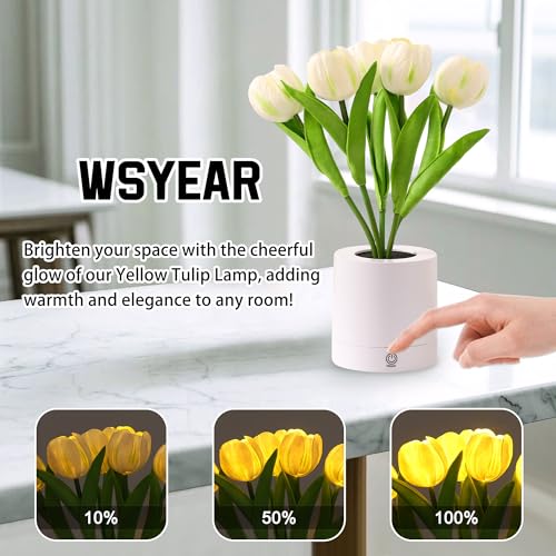 WSYEAR Flower Table Lamp Tulip Desk LED Night Light for Home Living Room Decor Artificial Flower with Vase Table Centerpieces for Birthday Holiday Party Wedding Room Decoration - color: Yellow tulip