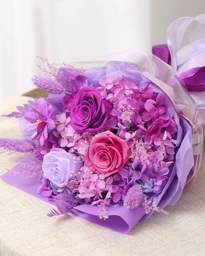 BestFlower Mothers Day Flowers Bouquet Gifts for Mom,Roses Bouquet Gifts for Women Mom Wife from Daughter,Fresh Flowers for Delivery/Purple Rose - color: Bright Purple