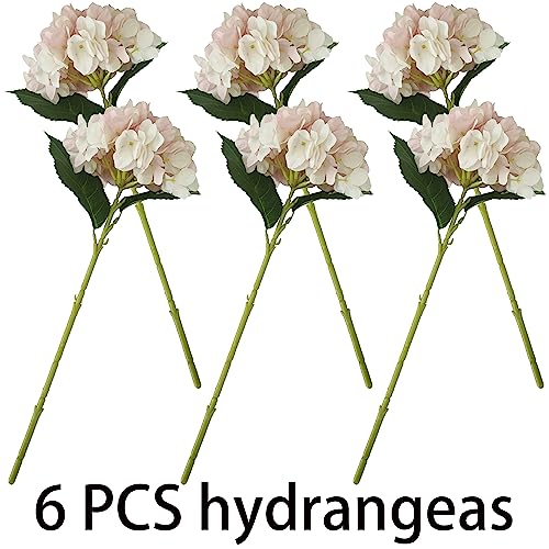 Pink Hydrangea Artificial Flowers,6 Pcs Faux Pink Hydrangea Flowers, Artificial Hydrangeas Flowers with Stems,Fake Hydrangea Flowers, Hydrangea Silk Flowers (6, Pink) - color: Pink