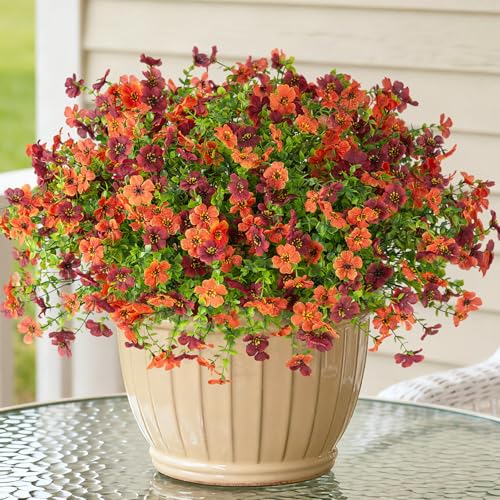 Artificial Fake Mums Fall Flowers for Outdoors Decoration,12 Bundles Faux Silk Daisy Flowers for Outdoor Planter UV Resistant Look Real for Home Front Door Porch Patio Outside Yard(Orange Brown) - color: Orange Brown