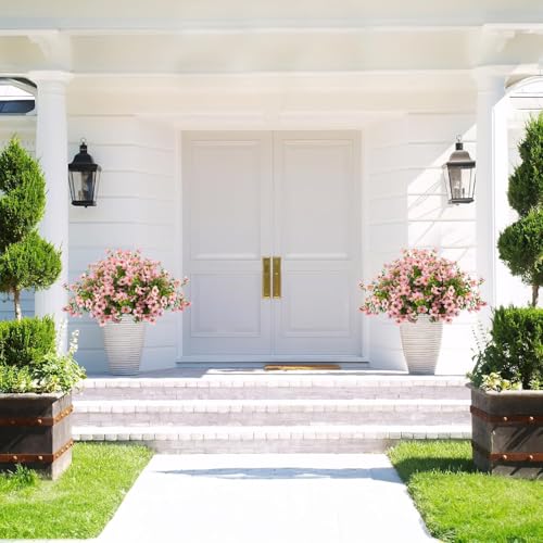 Grunyia Artificial Fake Flowers for Outdoor Spring Decoration, 16 Bundles Faux Silk Colorful Daisy UV Resistant Realistic for Outside Porch Patio Home Yard Garden Planters Pots Window Box (Pink) - color: Pink