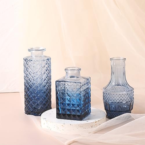 Fixwal Set of 18 Blue Bud Vases for Flowers, Vintage Clear Glass Vases Small Vases for Centerpieces for Home Table Decor Rustic Wedding Decorations - color: Blue, size: 18pcs
