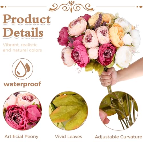 4 Bunches Peonies Artificial Flowers Faux Flowers Bouquet Silk Peony Hydrangea for Vase Wedding Centerpiece Bridal Shower Garden Party Home Decor (Orange Pink) - color: Orange Pink