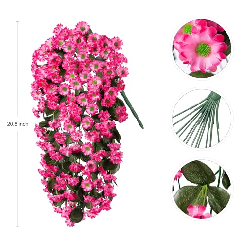 INXUGAO Artificial Fake Hanging Flowers Plants for Outdoor Summer Decoration,2 PCS Faux Silk Fuchsia Orchid Long Vines Stems Bouquet UV Resistant for Wall Home Porch Patio Outside(Pink) - color: B-pink