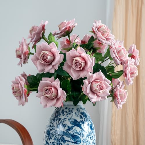 Artificial Flowers Artificial Roses Fake Roses 23.2In 20PCS Long Stem Artificial Flowers for Tall Vase Silk Rose Suitable for Indoor Wedding Party Decor Valentine's Day DIY Bouquet Spring,Pink - color: Pink