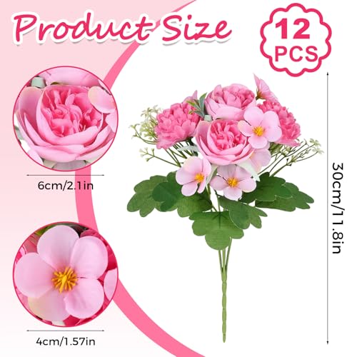 Olgaa 12 Bundles Peonies Artificial Flowers Fake Hydrangea Silk Peony Bouquet Bulk for Vase Floral Arrangements Wedding Arch Decor Centerpiece Table Decorations (Dark Pink) - color: Dark Pink