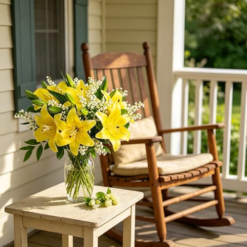 Kimura's Cabin 6Pcs Fake Lilies Artificial Flowers Real Touch Faux Tiger Lily with Stems Fake Lilys Plants for Easter Floral Arrangements Wedding Bouquet Home Table Centerpiece Decor (Yellow) - color: Yellow