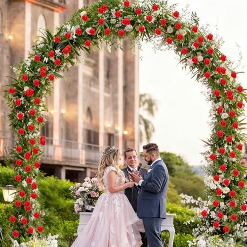 4Pcs Artificial Rose Vines Fake Flowers Garland with Green Leaves Faux Hanging Floral Plants for Bedroom Garden Patio Decor,Christmas Anniversary Wedding Birthday Party Decoration (Red) - color: Red, size: 4Pcs-small rose