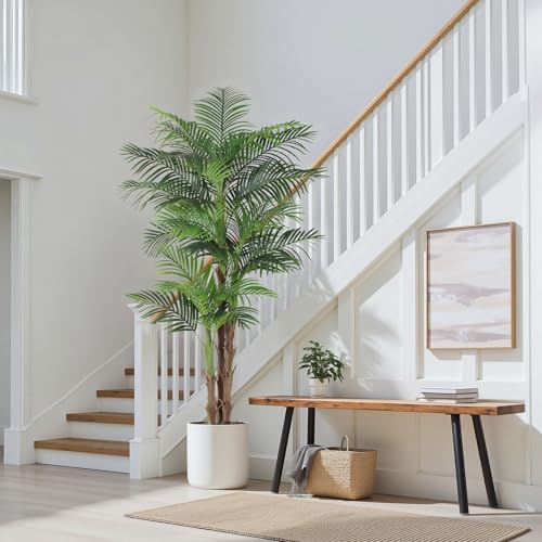 Tall Triple Golden Cane Palm Artificial Tree 7ft, Large Topical Fake Tree with 24 Realistic Leaves Artificial Plants in Pot for Indoor Outdoor Home Office Living Room - style: 7 ft