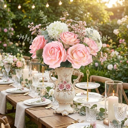 8PCS Artificial Flowers Velvet Roses Big Head Faux Rose Flowers with Long Steam for DIY Wedding Party Decoration(Light Pink) - color: Light Pink