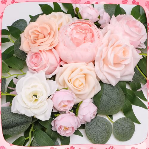 2 Pcs Wedding Arch Decorations - Reusable Artificial Hanging Flowers Floral Swag Greenery Garland for Wedding Welcome Sign Backdrop Bridal Ceremony Reception Backdrop Decoration(Light Pink - color: Light Pink