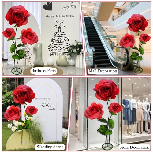 Giant Artificial Flower 3PCS 3D Realistic Waterproof Fake Flowers Durable Easy Maintenance Perfect for Home Garden Weddings Events Christmas Graduation Party Decorations (3PCS-Roses-Burgundy) - color: 3pcs-roses-burgundy