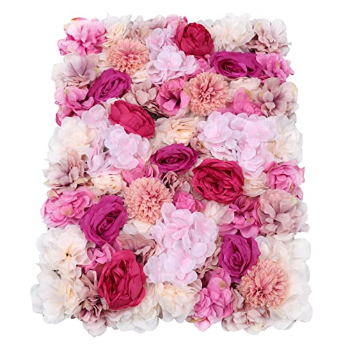 Gdrasuya10 6pcs Realistic Flower Wall Background Artificial Flowers Wall Backdrop Panel 3D Silk Rose Fake Flower Wall Panel Banquet Wedding Party Decor, Photography Background 60 x 40 cm - color: 6pcs, Fuchsia