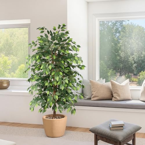 Ficus Tree Artificial 6ft, Tall Fake Tree with Realistic Leaves & Trunk, Artificial Tree for Home Office Living Room Decor Indoor Outdoor. - style: 6ft