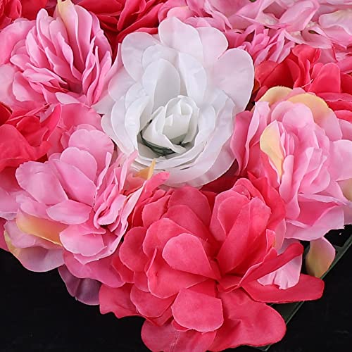 6 Pcs Artificial Flower Wall Panels 60x40cm 3D Flower Background for Wall, Wedding Flower Decorations Wall Silk Rose Panels for Candy Wall, Photo Areas, Stage Background(Dahlia + Rose + Hydrangea) - color: 6 Pcs Rose Red Deep Powder