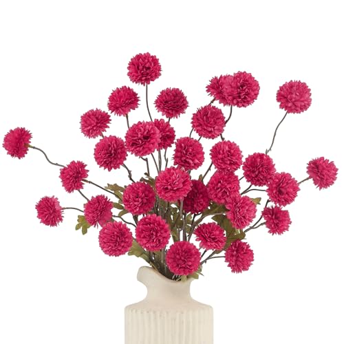 DuHouse 6pcs Artificial Flowers Faux Silk Pompon Mum,Silk Small Mini Chrysanthemum Ball with Stems for DIY Wedding Bouquets Centerpieces Vase Home Table Kitchen Decorations(Hot Pink) - color: Hot Pink, size: 6pcs