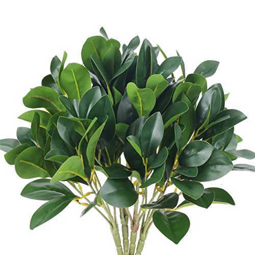 4Pcs Artificial Greenery Stems Faux Eucalyptus Leaves Green Fake Shrubs Plants for Vase Garden Outdoor Planters Window Box Home Wedding Courtyard Office Kitchen Decoration - color: Green