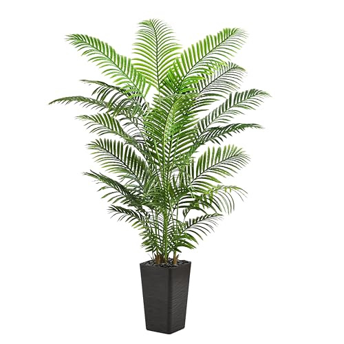Artificial Palm Tree Indoor, 6FT Fake Floor Plants Large Tropical Silk Plant with Black Square Planter, Faux Areca Palm Plant Artificial Tree in Pot for Home Room Office Outdoor Patio Decor
