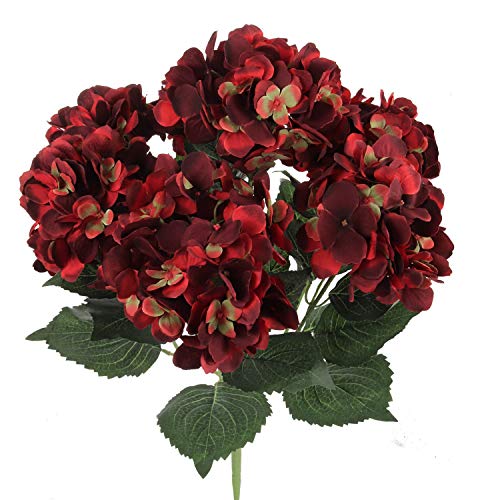 Larksilk Hydrangea Artificial Flowers - Faux Hydrangea Flowers - Home Decor, Easter Decorations, Spring Decor - Floral Centerpieces for Tables - 20" Floral Stems, Burgundy, 1 Piece | Faux hydrangea flowers and fake hydrangeas, real-touch silk; UV-resistan