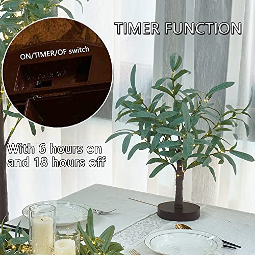 Fudios Little Lighted Tree with Timer 18in 50 LED USB Battery Operated Table Top Bonsai Olive Trees Light Artificial Plant for Home Decor Indoor - color: Olive Tree