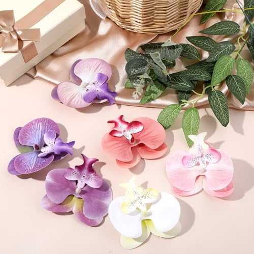12PCS Fake Orchid Fabric Flower Heads 3.5in Artificial Orchids Flowers Heads for DIY Crafts Home Wedding Party Photography Props Decoration