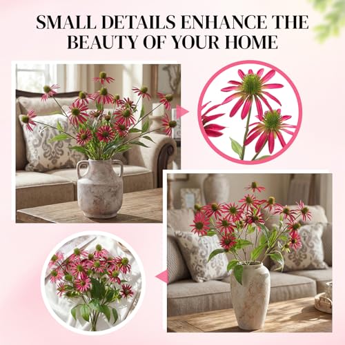 Knitgrip Rose Red 4 Pcs Artificial Coneflowers Stems 29 Inch Faux Echinacea Flowers Branch Realistic Farmhouse Fake Sunflower Floral Bouquet for Home Centerpiece Arrangement Indoor Outdoor Decor - color: Rose Red