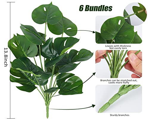 RECUTMS 6 Bundles Fake Plants Artificial Tropical Palm Leaves Tree Faux Monstera Shrubs Green Plant Turtle Leaf Stems UV Resistant Greenery Indoor Outdoor Home Garden Office Bouquet Filler Decor - color: Palm Plants Tree 6pcs 14 Inch