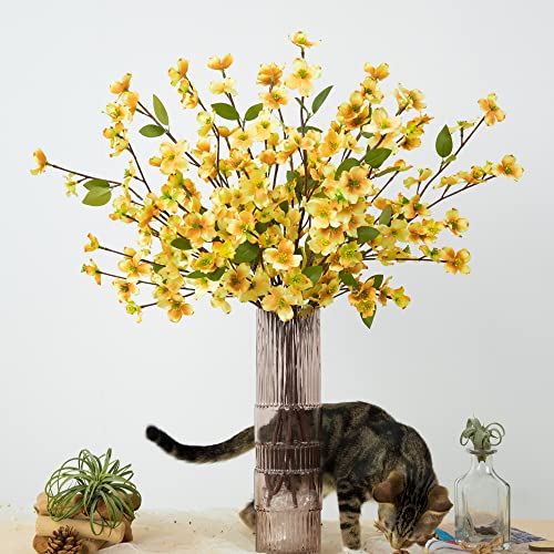 Artificial Flowers Blossom Stems Dogwood Silk Flowers Fake Cornus Bush for Home Decoration Table Centerpieces, 8 PCS (Champagne) - color: Champagne