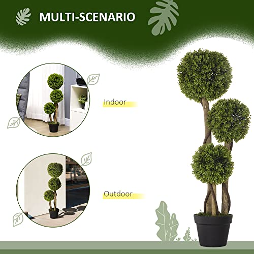 HOMCOM Artificial Plant for Home Decor Indoor & Outdoor Fake Plants Artificial Tree in Pot, 3 Ball Boxwood Topiary Tree for Home Office, Living Room Decor, Light Green - color: Light Green