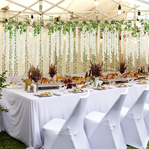 Suncalla 48 Pack Wisteria Hanging Flowers and Ivy Vine Garland Set 24 Artificial Silk Wisteria Vines 24 Fake Greenery Leaves for Wedding Arch Party Baby Shower Home Room Wall Forest Garden Decoration