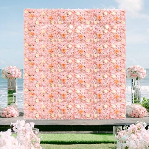 FOTSHARER Pink Artificial Flower Wall 15''x15'' Floral Wall Panels 12 PCS Wedding Flower Panels for Backdrop Floral Wall Set for Parties - color: Pink