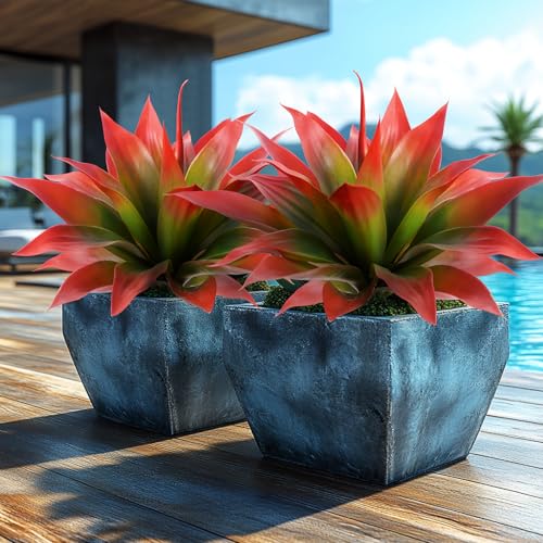 Artificial Agave 22" Faux Agave Fake Greenery Outdoor Artificial Plant Fake Plant for Indoor Home Decoration Plastic Plant Outdoor Decor Front Porch Decor Simulation Plants (Red 2Pcs) No Vase - color: 22"red