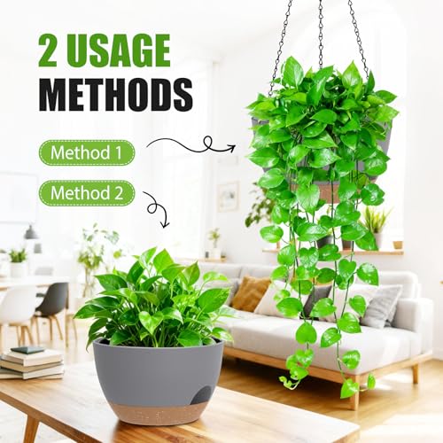 8 Inch Hanging Planters for Indoor Outdoor Plants, 4 Pack Plastic Self Watering Hanging Baskets with Drainage Holes and Chain for Garden Porch - color: Colorful