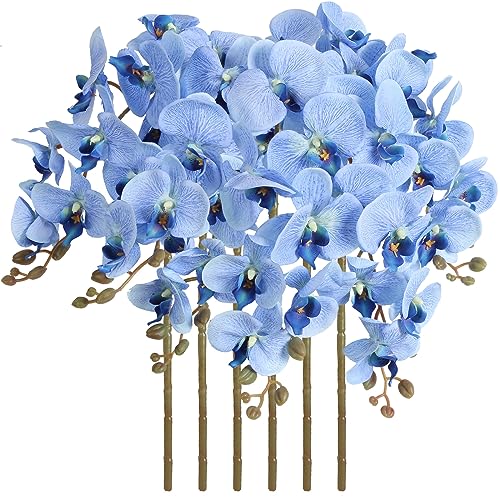 38 Inch 6 PCS Faux Orchid Fake Orchid Velvet Artificial Orchids Blue Orchid Artificial Flowers Long Stem Artificial Flowers for Tall Vase for Home Wedding Decoration(Blue) - color: Blue