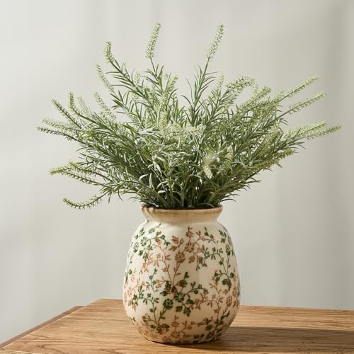 SIDUCAL Ceramic Vintage Pastoral Vase, 7.2 Inch Chinoiserie Floral Vase, Retro Ice Cracked Rustic Farmhouse Vases for Home Decor, Living Room, Bookshelf, Office, Tuscan Decor, Green and Beige - color: 18077-green and Beige
