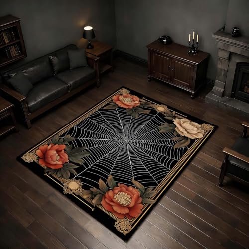Goth Spider Web Rug, Spider Web Area Rug, Vintage Floral Spiders Rugs, Spiderweb Carpet for Living Room, Bedroom, Office, Halloween Home Decor & Gifts (10' x 13' (Rectangular)) - color: Multi 2, size: 10' x 13' (Rectangular)