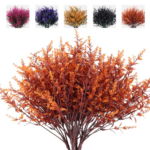 RECUTMS Outdoor Faux Plants Fall Fake Lavender Plants UV Resistant Artificial Greenery Artificial Flowers Indoor 8Pcs Fake Outside Flowers for Balcony Window Garden Thanksgiving Decorations (Brown) - color: Brown, size: 8 Bundles
