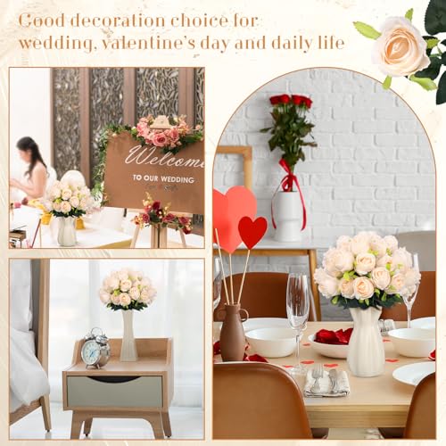 Hotop 40 Pcs Rose Artificial Flowers Bulk with Long Stem,Realistic Silk Fake Roses Bouquet for Home Wedding Centerpieces Party Table Decoration Valentines Gifts(Cream) - color: Cream