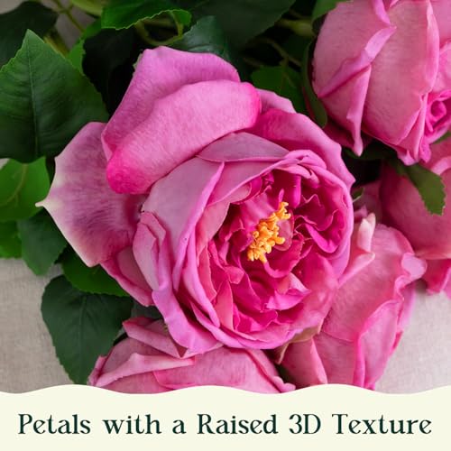 4 Pcs Real Touch Peonies Artificial Flowers, 3.5'' Big Bloom Austin Rose Peony Latex Fake Flower with Stems for Wedding Bouquet Party Valentines Arrangement Home Kitchen (Rose Red) - color: Rose Red
