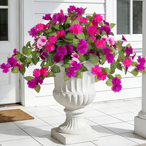 INXUGAO Artificial Fake Flowers for Outdoors Spring Decoration 2 Bundles Faux Flowers Plants for Outdoor Planters UV Resistant Silk Realistic Flowers for Outside Home Garden Front Porch Patio Décor - color: C-light Purple Dark Purple