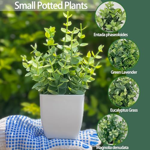 4 Pack Small Fake Plants Artificial Potted Greenery - 7.5 Inch Mini Faux Plants for Indoor Home Office Desk, Bathroom, Farmhouse, Mantel Decor - color: Sage Green 4 Pack