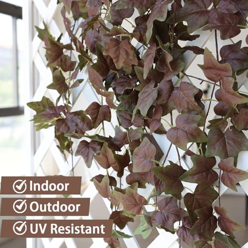 Mizii 2 Strands Artificial Vines Ivy Garland 74" Fake Vine with Silk Green Leaves Faux Hanging Plants Greenery Decoration for Bedroom Home Wall Party Wedding Arch Apartment Room Decor (Purple Green) - color: Purple Green