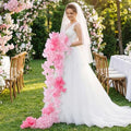 Sosation 35 Inch Artificial Wedding Bouquet for Bride, Pink Fake Cherry Blossom Flowers Cascading Bridal Cherry Blossom Bouquet, Boho Rustic Ceremony Decor for Outdoor Wedding Party Bridal Shower